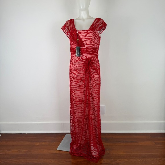 Tadashi Shoji Dresses & Skirts - Tadashi Shoji Red Metallic Mesh Asymmetrical Gown ANT1924L Womens 8 NWT